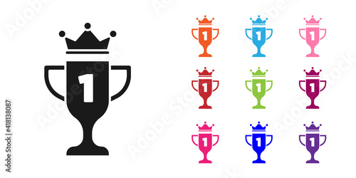 Black Award cup icon isolated on white background. Winner trophy symbol. Championship or competition trophy. Sports achievement sign. Set icons colorful. Vector.