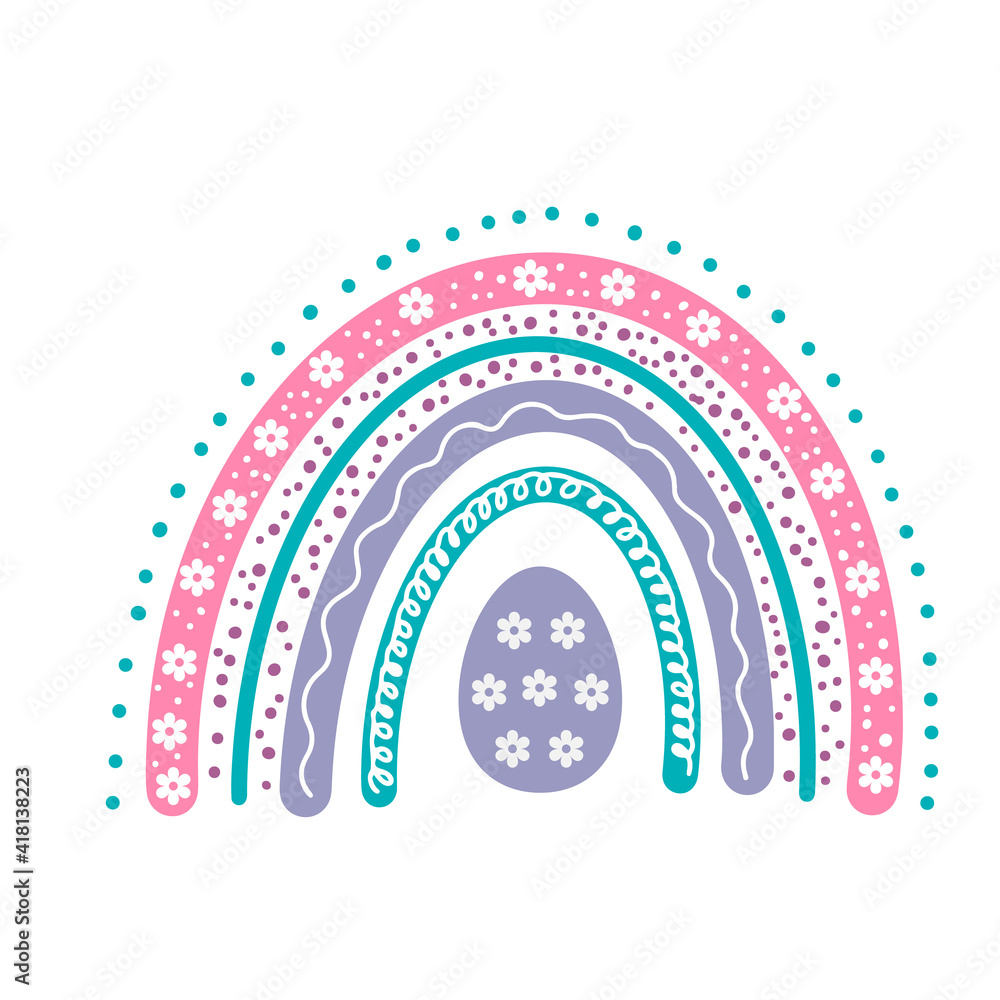 Easter Rainbow. Hand drawn cute boho clipart. Vector template for Easter banner, poster, flyer, greeting card, t-shirt, etc Easter Rainbow. Hand drawn cute boho clipart. Vector template for Easter banner, poster, flyer, greeting card, t-shirt, etc