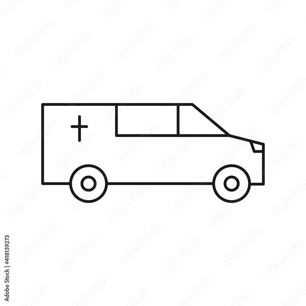 Coffin car line icon. Burial outline transport. Hearse automobile symbol. Vector isolated on white