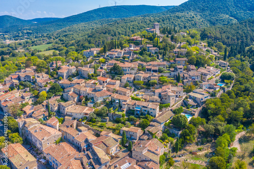 bird view of a little ancient village in france