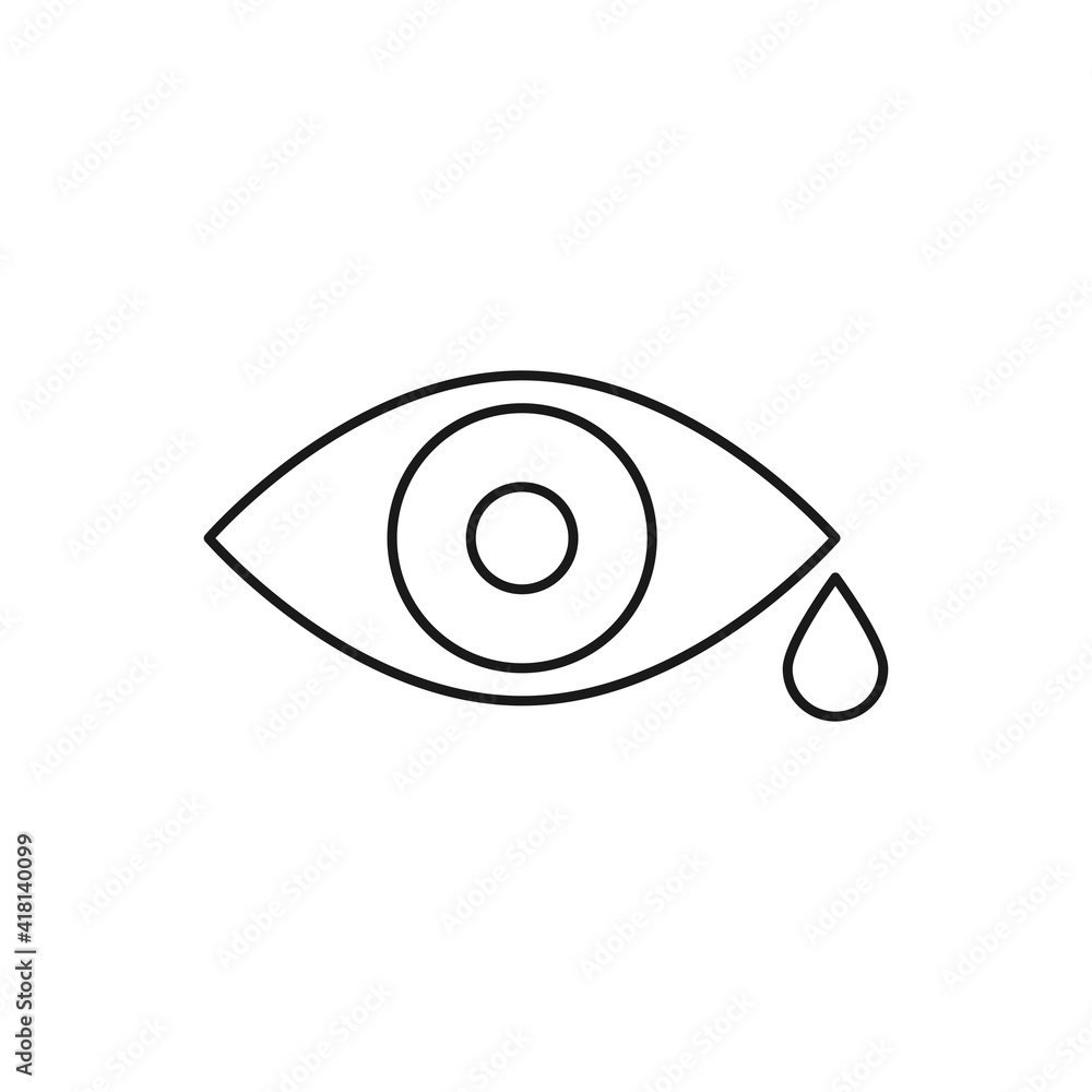 Crying eye with tear. Sad eye line icon. Funeral and death outline concept. Vector isolated on white Crying eye with tear. Sad eye line icon. Funeral and death outline concept. Vector isolated on white