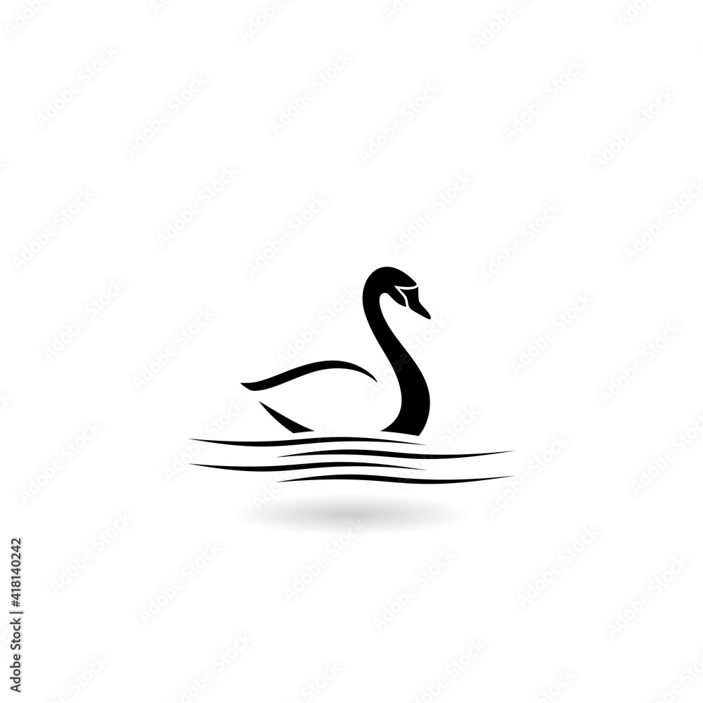 Fototapeta premium Swan on the water icon with shadow