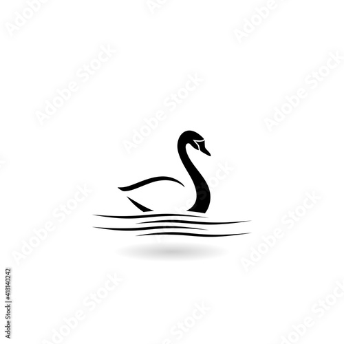 Fototapeta Naklejka Na Ścianę i Meble -  Swan on the water icon with shadow