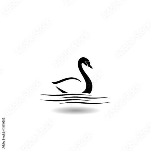 Swan on the water icon with shadow