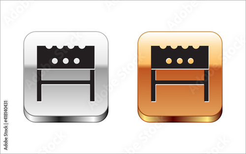 Isometric BBQ brazier icon isolated on white background. Red, blue and green square button. Vector.