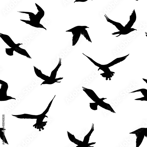 Seamless pattern. seagulls silhouette . Hand drawn illustration converted to vector.