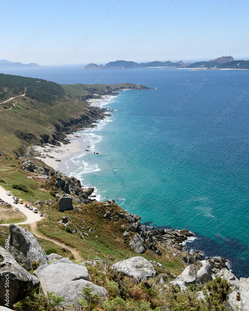 silhouette of the sea coast where a river enters in Galicia in Spain