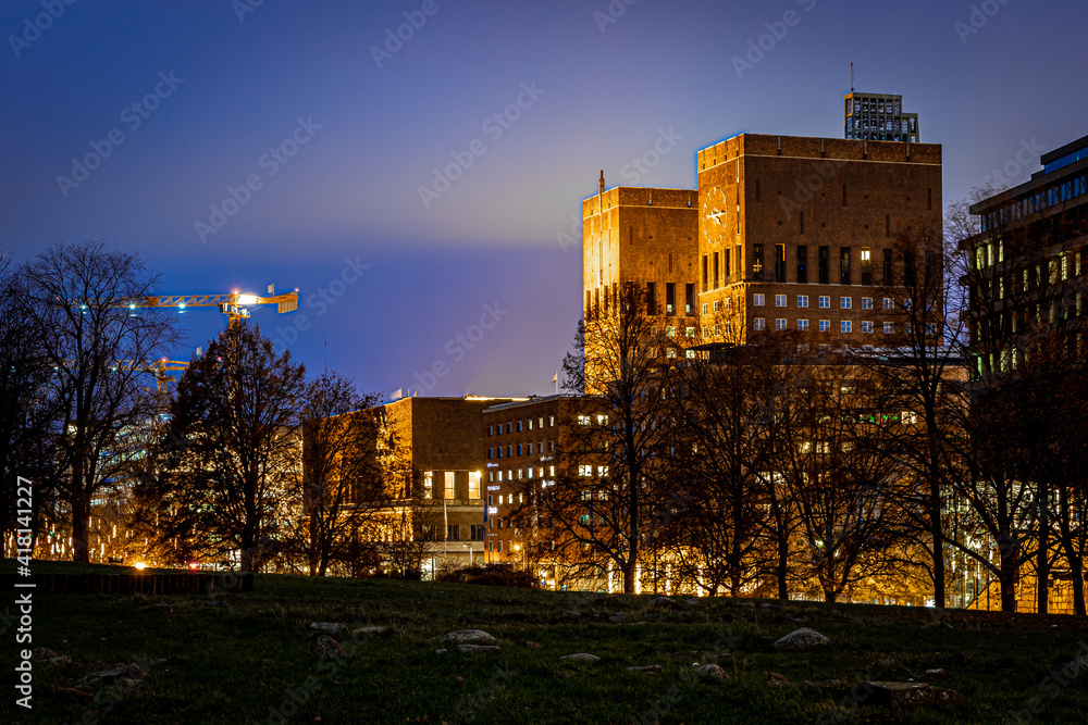 Oslo city hall in winter time, Norway