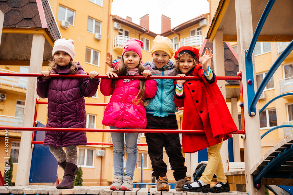 Group of kids walking on the playground