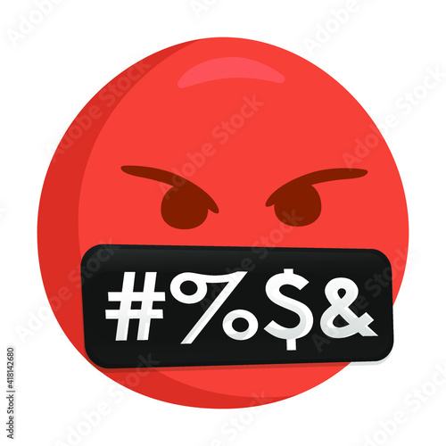 Mouth With Symbols on Rage Emoji Icon Illustration. Angry Red Vector Symbol Emoticon Design Doodle.