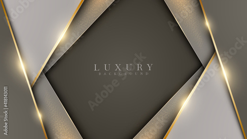 Elegant abstract dark green background with line golden elements. Realistic luxury paper cut style 3d modern concept. vector illustration for design.
