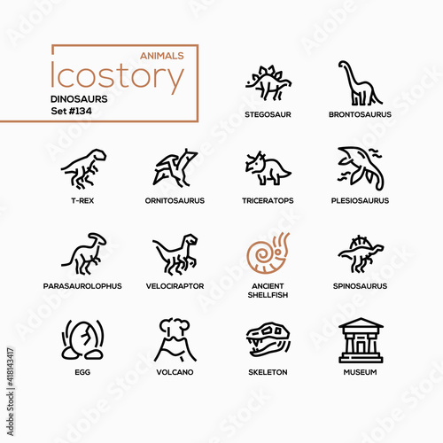 Different dinosaurs - line design style icons set