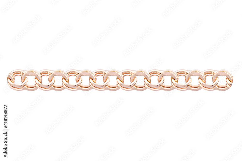 A fragment link of a gold chain pendant. Jewelry on white background isolated