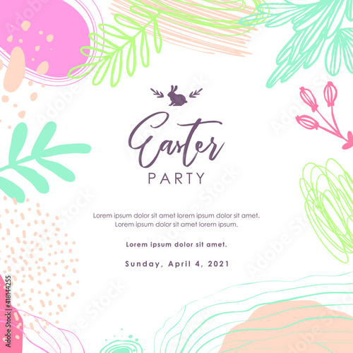 Easter. Spring time. Trendy art template suitable for social media posts, mobile apps, banners design. Vector fashion background. Leaves and abstraction. Spring holidays.