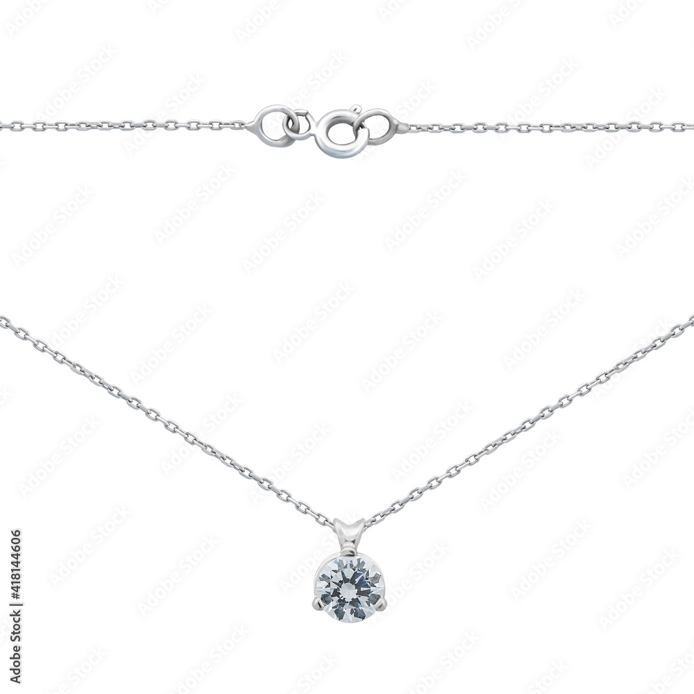 Silver gold pendant fragment necklace link chain on white backround isolated Silver gold pendant fragment necklace link chain on white backround isolated