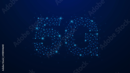 5G abstract plexus dots network. concept of business technology. shape on blue background. Vector illustration