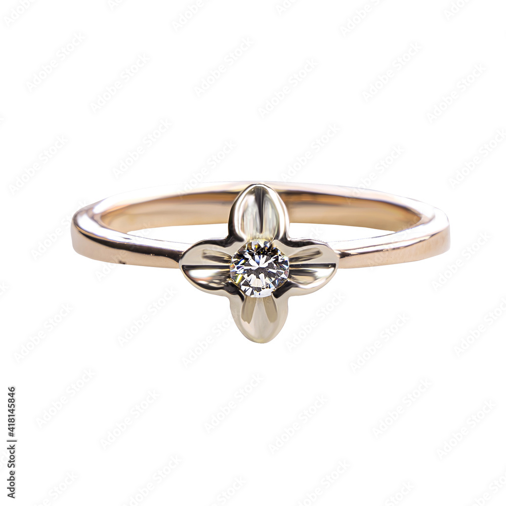 Diamonds Wedding three colors Ring on white isolated background macro diamond zircon stone