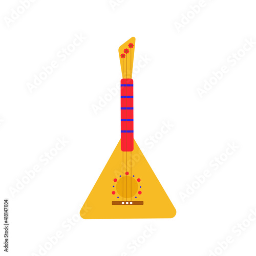 balalaika russian musical instrument isolated image on white background. Vector illustration, flat.
