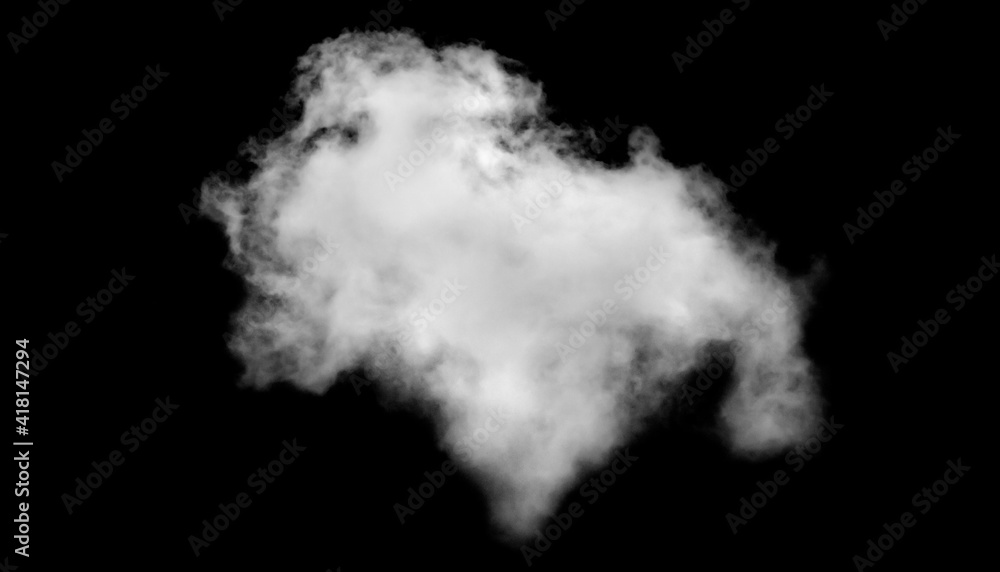 White cloud isolated on black background, Fluffy texture , Abstract smoke