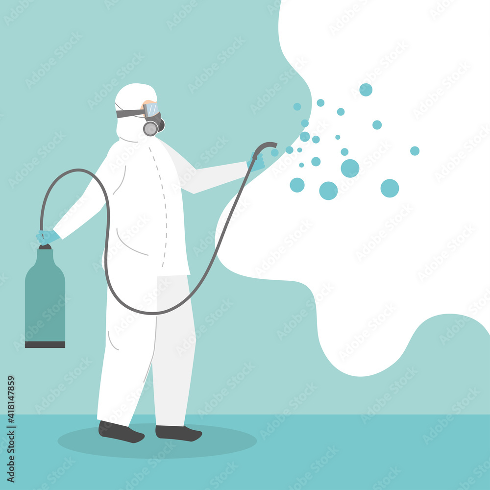 Obraz premium man disinfect equipment
