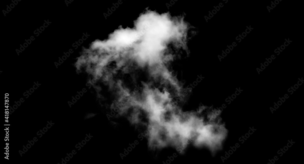 White cloud isolated on black background, Fluffy texture , Abstract smoke