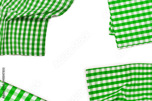Green napkin isolated on white background. Copy space.