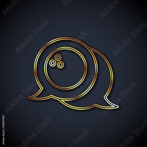 Gold line Bowling ball icon isolated on black background. Sport equipment. Vector.