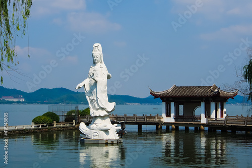 statue of buddha in Dongqian lake Ningbo China photo