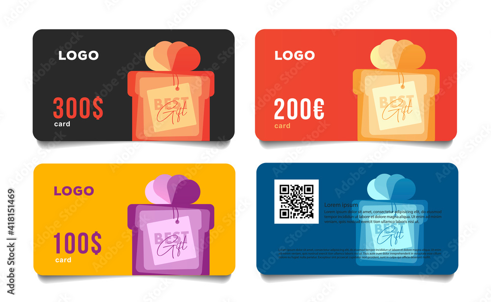 Gift card template with stylized gift box illustration with best wishes