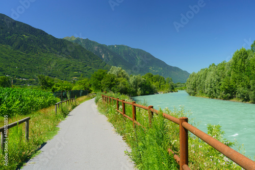 The Adda river along the Sentiero della Valtellina at summer