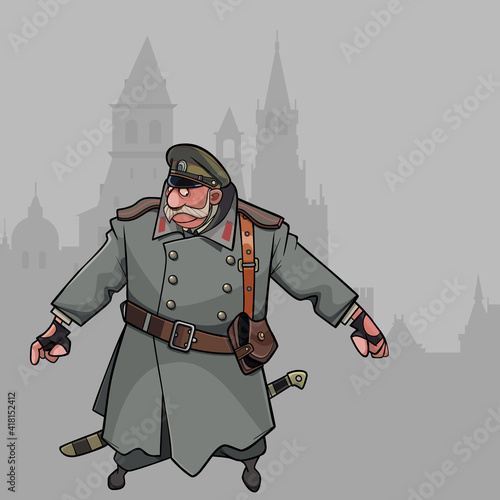 cartoon man in retro white guard officer uniform