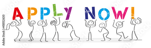 Stick figures holding the word "apply now"