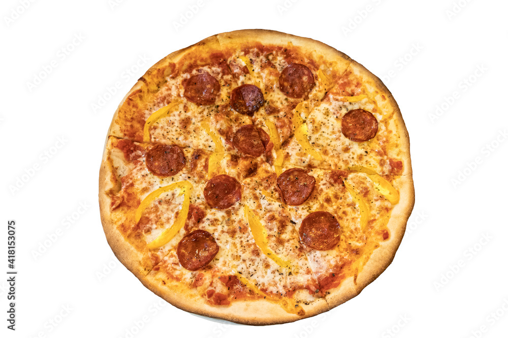 Sausage cheese pepperoni pizza with bell pepper
