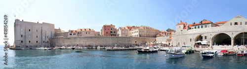 Panoramic view of  Dubrovnik  Croatia. Turquoise waters of Adriatic Sea.  Entrance to Dubrovnik inner harbour