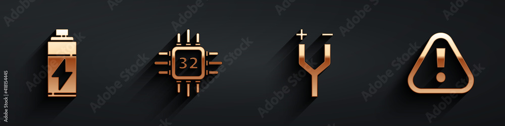 Set Battery, Processor with microcircuits CPU, Electric cable and ...