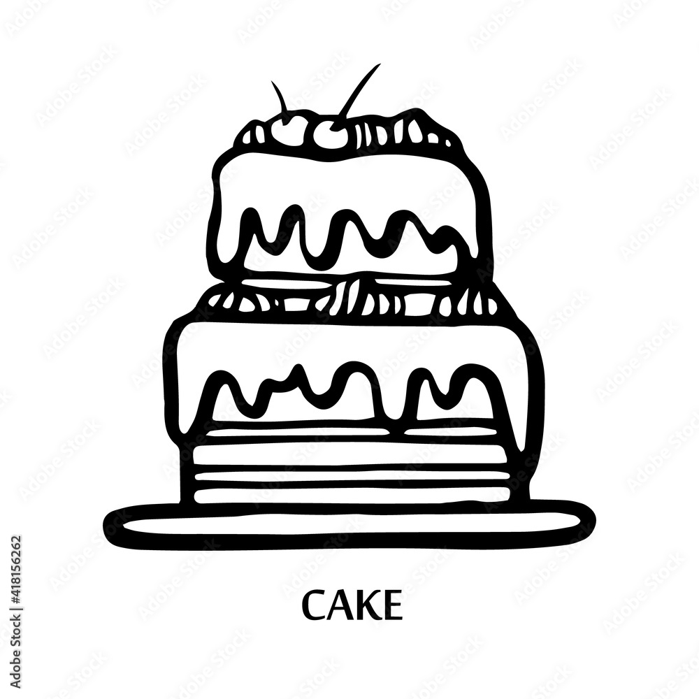 Bakery icon illustration. Hand drawn vector illustration of cake. Cake line emblem Bakery icon illustration. Hand drawn vector illustration of cake. Cake line emblem