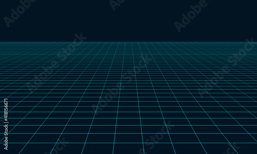 Vector perspective grid. Abstract wireframe landscape. 3d vector illustration.