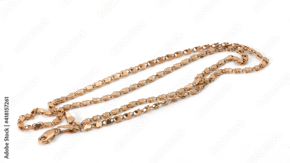 Golden braided chain on a white background Golden braided chain on a white background