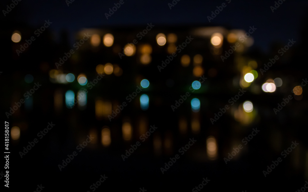 Soft Focus Reflection of Building Lights on a Lake