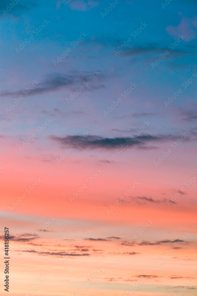 beautiful sky at sunrise with blue pink and orange colors