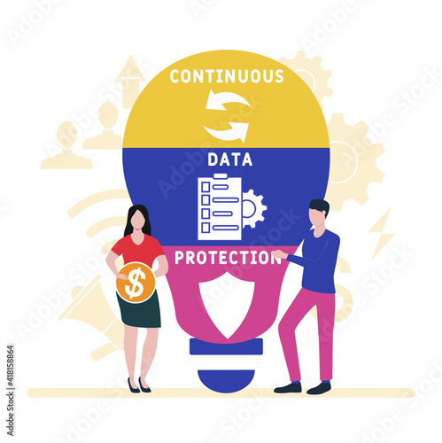 Flat design with people. CDP - Continuous Data Protection. acronym, business concept background. Vector illustration for website banner, marketing materials, business presentation, online