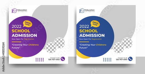 school college education social media post flyer and web banner template, back to school promotion cover layout flyer