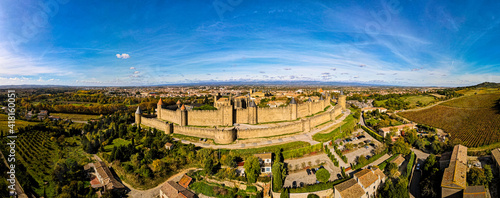 Fototapeta Naklejka Na Ścianę i Meble -  Aerial view of Carcassonne, a French fortified city in France
