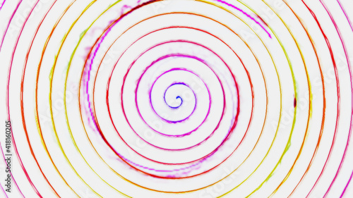 A lollipop-style hypnotic spiral illustration, with colors spilling from the curve. Vintage 1960s vibes. 