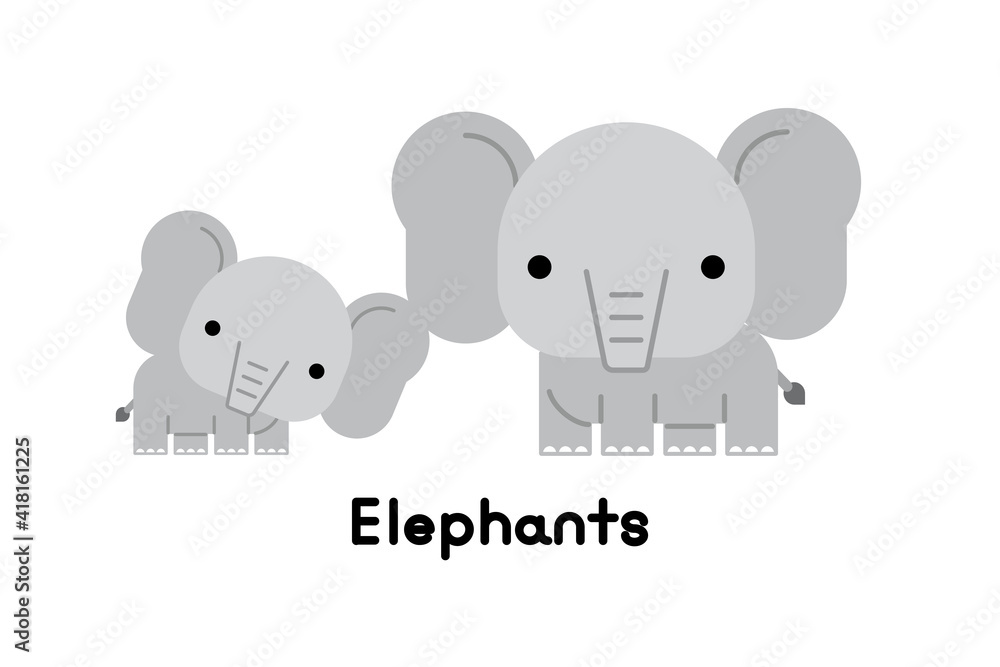 Elephant mother and son. Vector illustration.