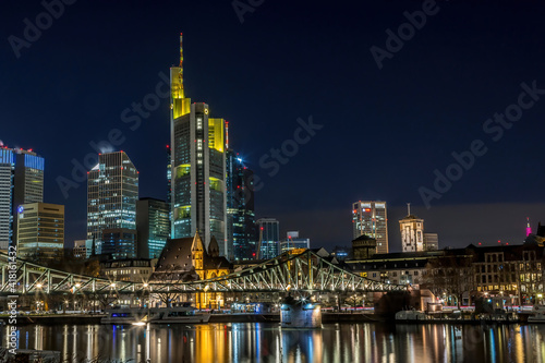 The skyline of Frankfurt at night at a cold day in winter. © ms_pics_and_more
