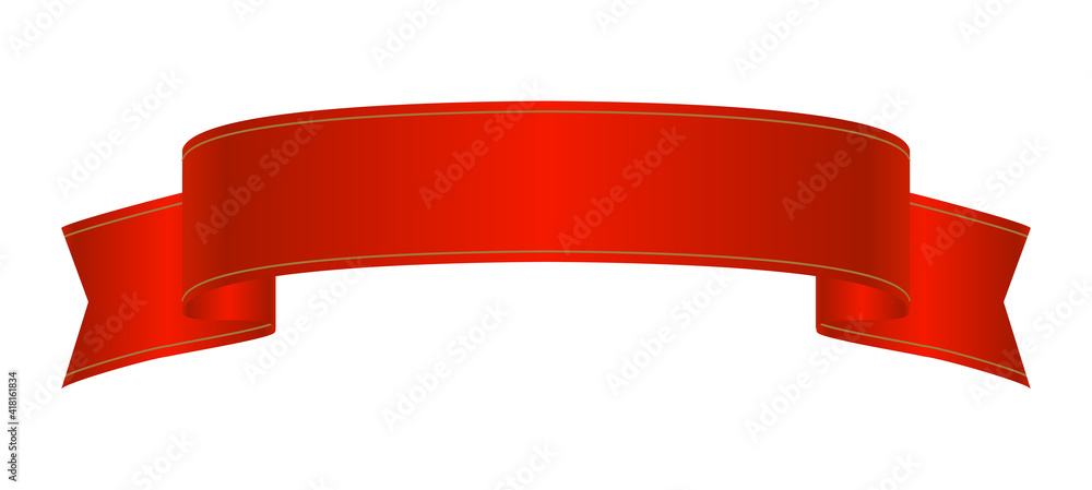 Realistic red ribbon with gold line. Satin decorative element. Flat ribbon for design, discount offer and gift.Retro style.Blank decor with copy space. Stock vector illustration on white isolated bg. Realistic red ribbon with gold line. Satin decorative element. Flat ribbon for design, discount offer and gift.Retro style.Blank decor with copy space. Stock vector illustration on white isolated bg.