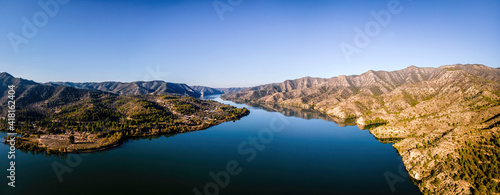 Aerial view of the river Ebro in the morning in the Catalonia region of Spain