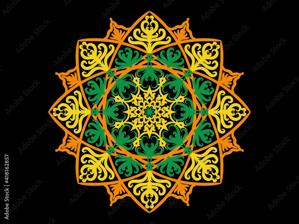 Mandala flower decoration ornament, isolated design element background. Tribal ethnic fashion motif for paper, textile, cloth fabric print Mandala flower decoration ornament, isolated design element background. Tribal ethnic fashion motif for paper, textile, cloth fabric print