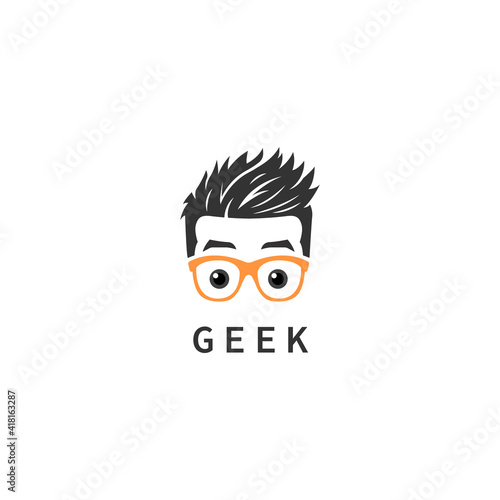 Geek Man Logo Symbol Design Template Flat Style Vector	